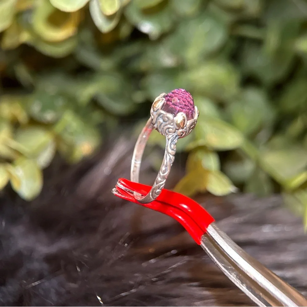 Sterling Silver‎ Ring with Purple Gemstone and Gold Accents